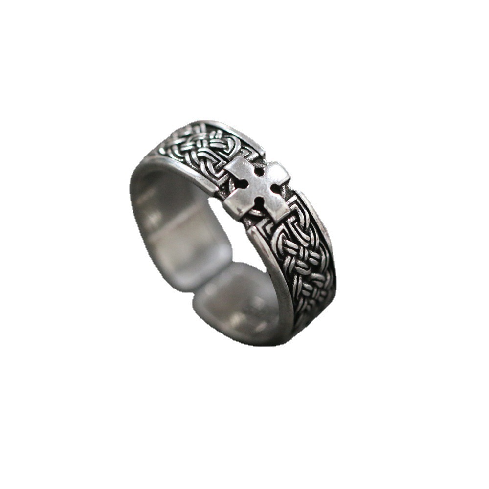 Vintage Retro Adjustable Cross Ring For Men High-end Hip-hop Style_voghion.com