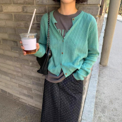 KITTIN秋季新款韩系简约百搭显瘦单排扣圆领长袖针织开衫女Y1572