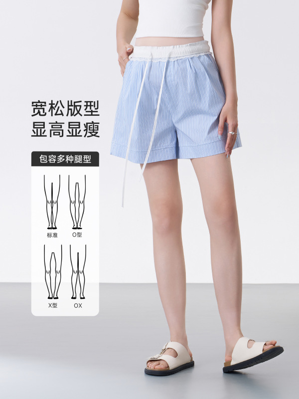 マタニティショーツ夏薄いアウターウェア2025新しいストライプショートパンツお腹を締め付けない夏服|undefined