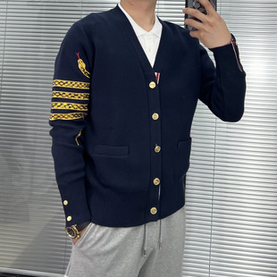 Tb Tom Men's Spring and Autum New Year of the Snake Limited Embroidered Casual Versatile Wool Limited V-Neck Cardigan Top