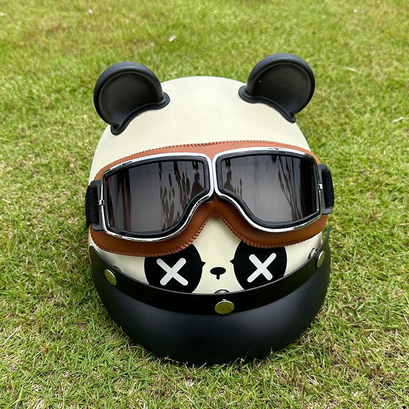 Motuoche – Certified Helmet Electric Motorcycle Cartoon Auto Parts and Accessories - white-panda-brim-retro-goggles
