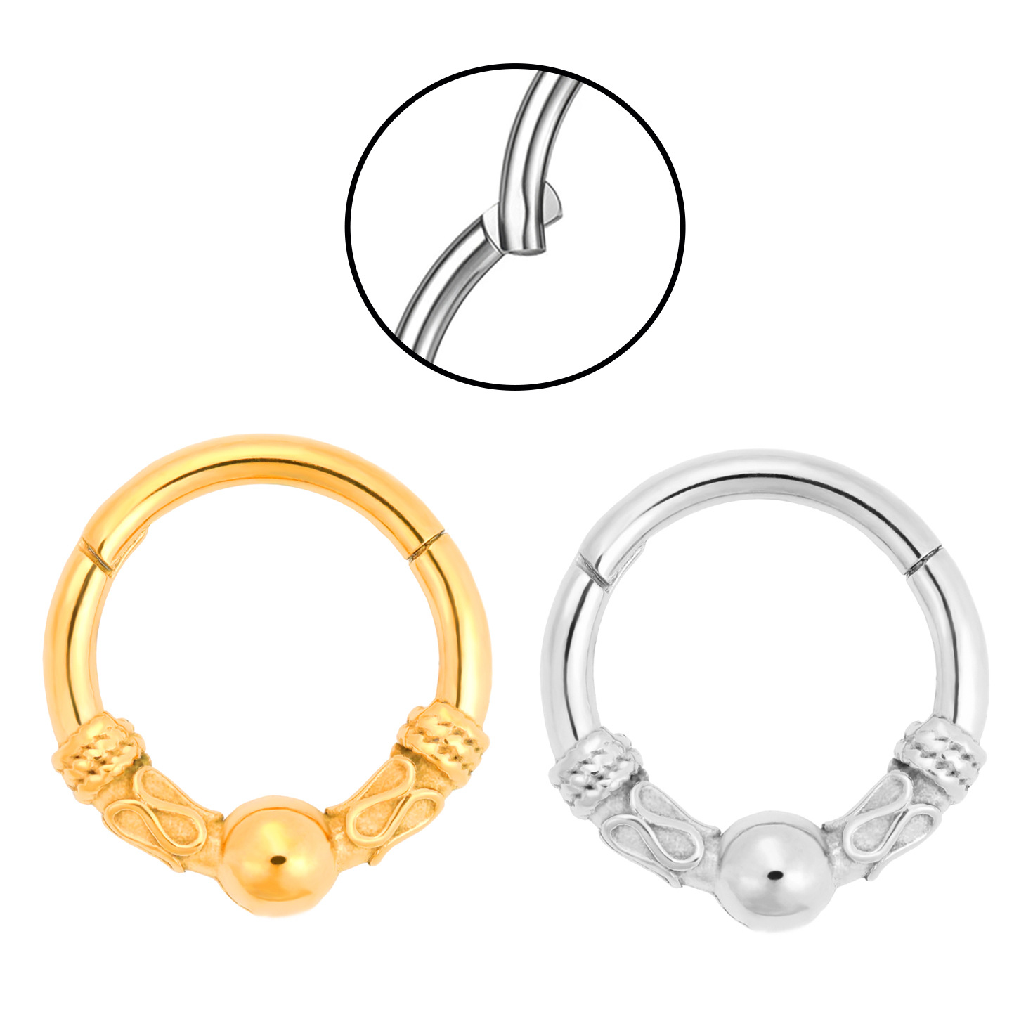 Cross-Border Personalized Niche 316 Stainless Steel Titanium Steel Hinge Gold and Silver Body Piercing Nose Ring Nose Ornament Nose Nail