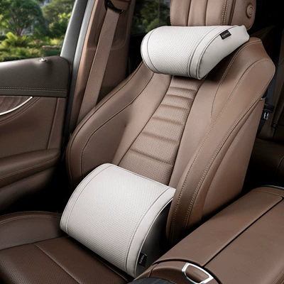 Waist support: Car Headrest, Malibu Neck - small-k-style-litchi-pattern-off-white-headrest-lumbar-support-set
