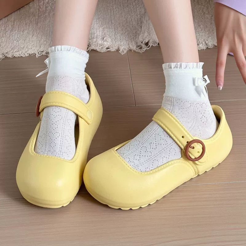 Женские летние балетки-сандалии в стиле принцессы Мэри Джейн на толстой подошве, с закрытым носком, на липучке