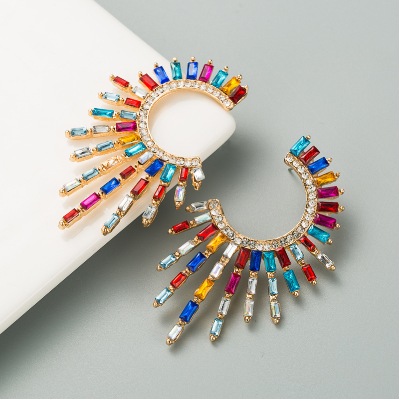 Alloy Material Fashion Heart Diamond Alloy Artificial Gemstones Earrings