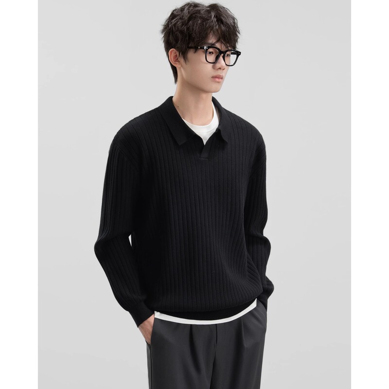 Fashion trend lapel pullover sweater men's 2024 autumn and winter new casual comfortable skin-friendly sweater top