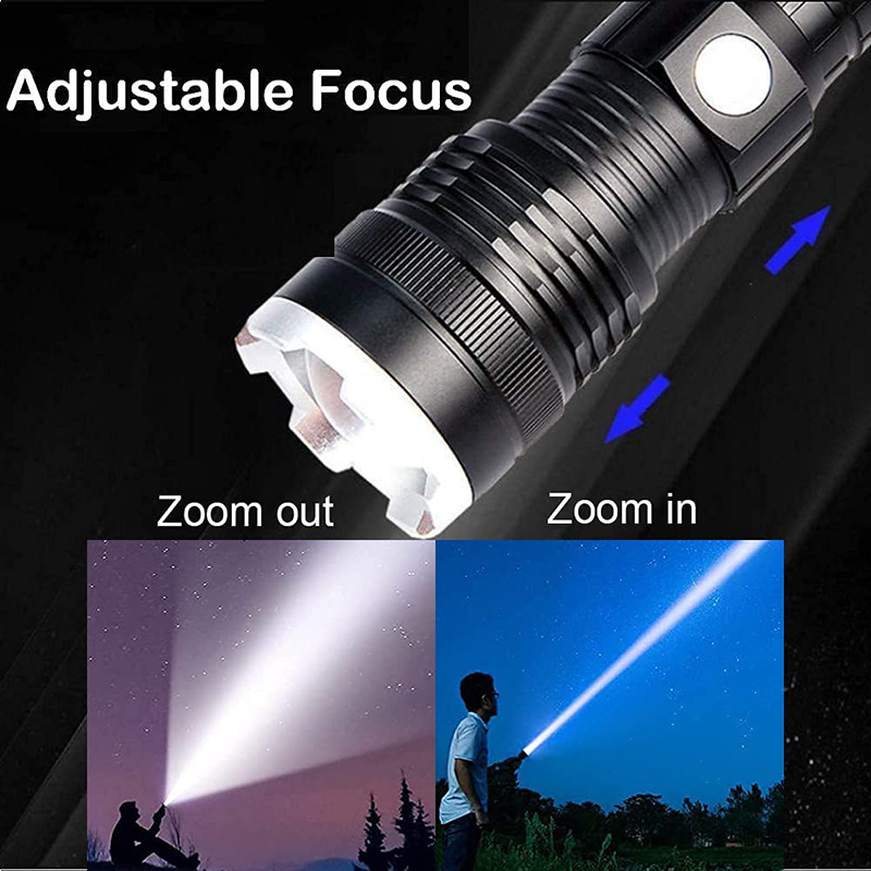 Transfronterizo nueva XHP50 aleación de aluminio de carga USB retráctil Pantalla de energía linterna P50 linterna de luz fuerte