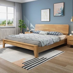 Scandinavian Rubber Wood Solid Wood Bed 1.5m 1.8m Single Double Bed For Rental Room Simple Modern Inn Direct Manufacturer Sale