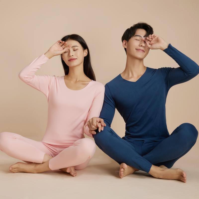 커플의 열 속옷 세트 남성과 여성의 가을 옷과 바지 가을과 겨울 여성 슬림 핏 드 롱 양면 벨벳 세트