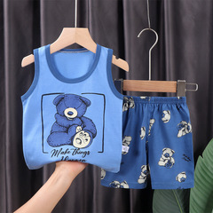 Children's vest suit summer pure cotton new girls shorts clothes baby Korean style boy sleeveless suit children's clothing