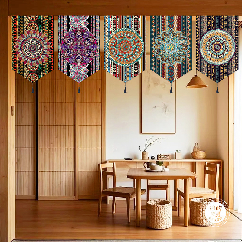 Xinjiang Xizang Ethnic Style Triangular Flag Curtain Inn Homestay Door Flag Curtain Hotel Hanging Flag Small Short Curtain Mongolian Style
