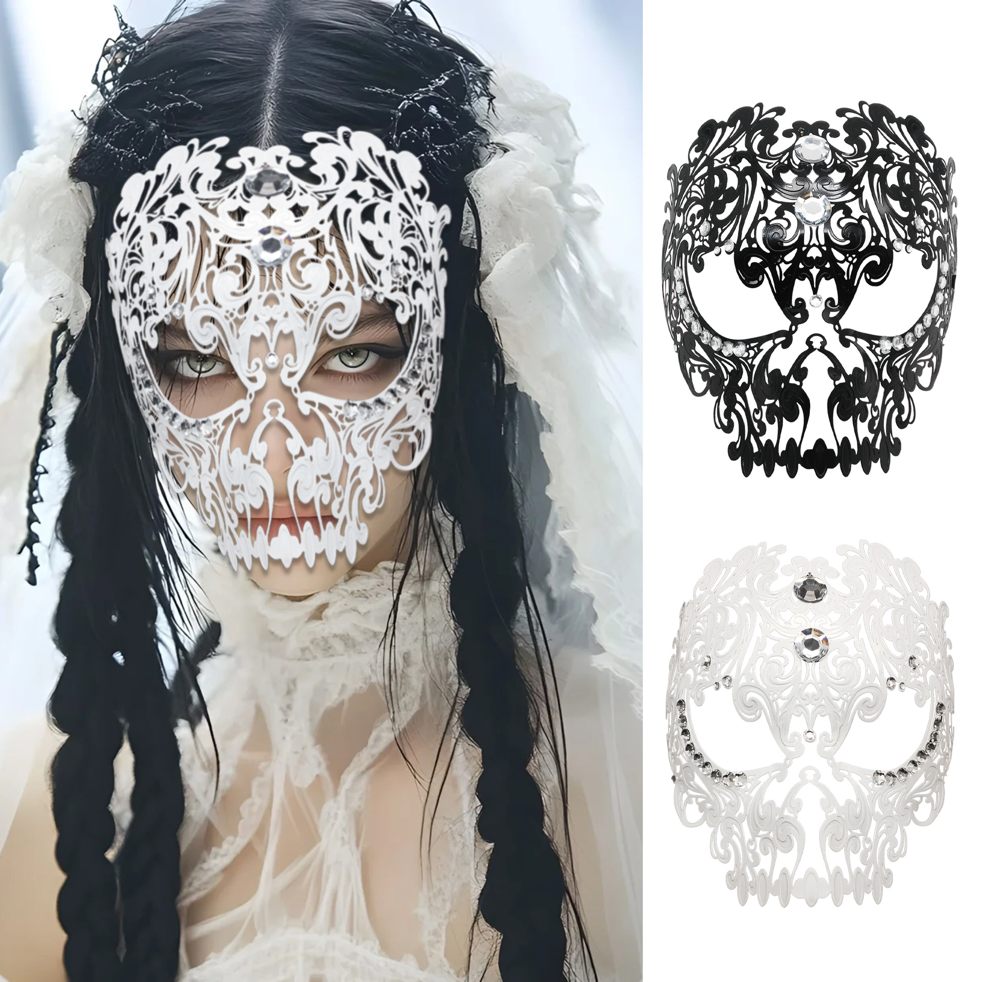 Transfronterizos para máscaras de diamantes de hierro forjado, máscaras de perforación de punto para hombres, máscaras de baile de maquillaje para adultos, máscaras de metal de carnaval