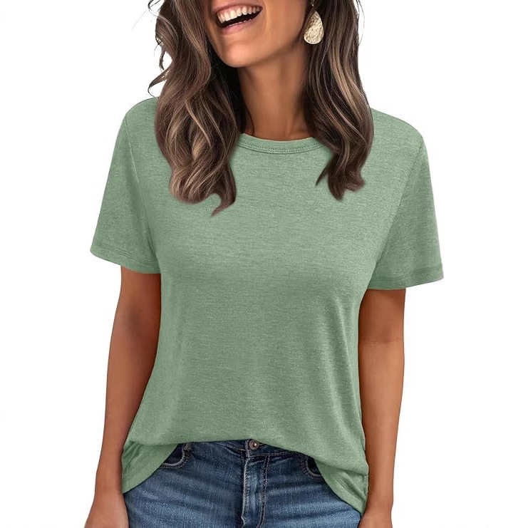 2025 European and American Amazon Cross-Border Women's Round Neck New Casual Loose Pure Color Short-Sleeved T-Shirt 2025 European and American Amazon Cross-Border Women's Round Neck New Casual Loose Pure Color Short-Sleeved T-Shirt