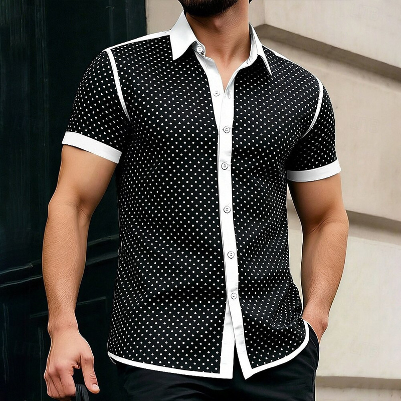 Cross-Border Hot-Selling Men's Geometric Polka Dot Button-Down Shirt Casual Formal Short-Sleeve Fashion Vacation Daily Summer Spring Cross-Border Hot-Selling Men's Geometric Polka Dot Button-Down Shirt Casual Formal Short-Sleeve Fashion Vacation Daily Summer Spring