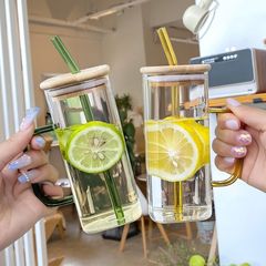 高ホウ素シリコン角型グラス透明カップ家庭用牛乳カップコーヒーカップ高颜値ミルクティー飲料カップ