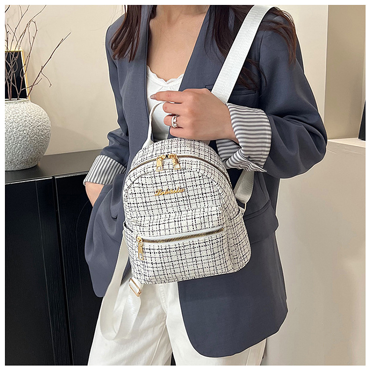 538g Weight Zipper Closure Type Double Shoulder Straps Strap Type Functional Backpack Bags Type Casual, Shopping Occasion Pu Leather Material Women's Backpack Backpack Plaid Pattern All Seasons Season Women's Gender Elegant, Streetwear Style Square Shape Plaid Casual Shopping Women's Backpack Functional Backpack 6