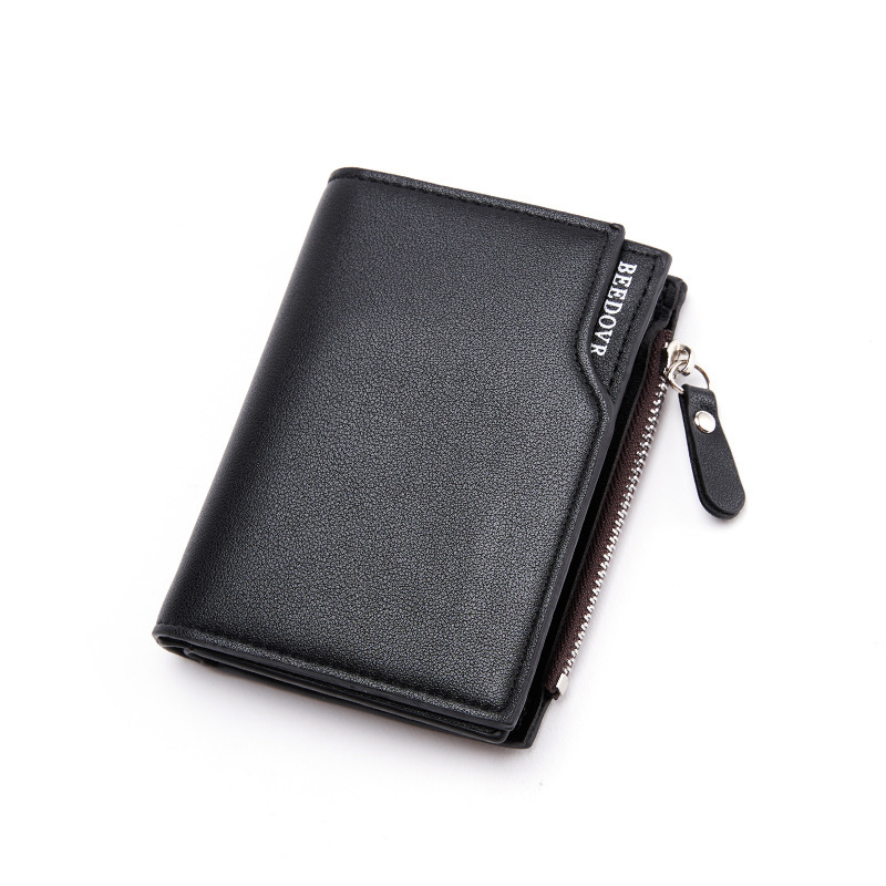 Cross-Border Supply 2023 Men's New Zipper Short Wallet with Multiple Card Slots, Fashionable Vertical Mini Snap Coin Purse