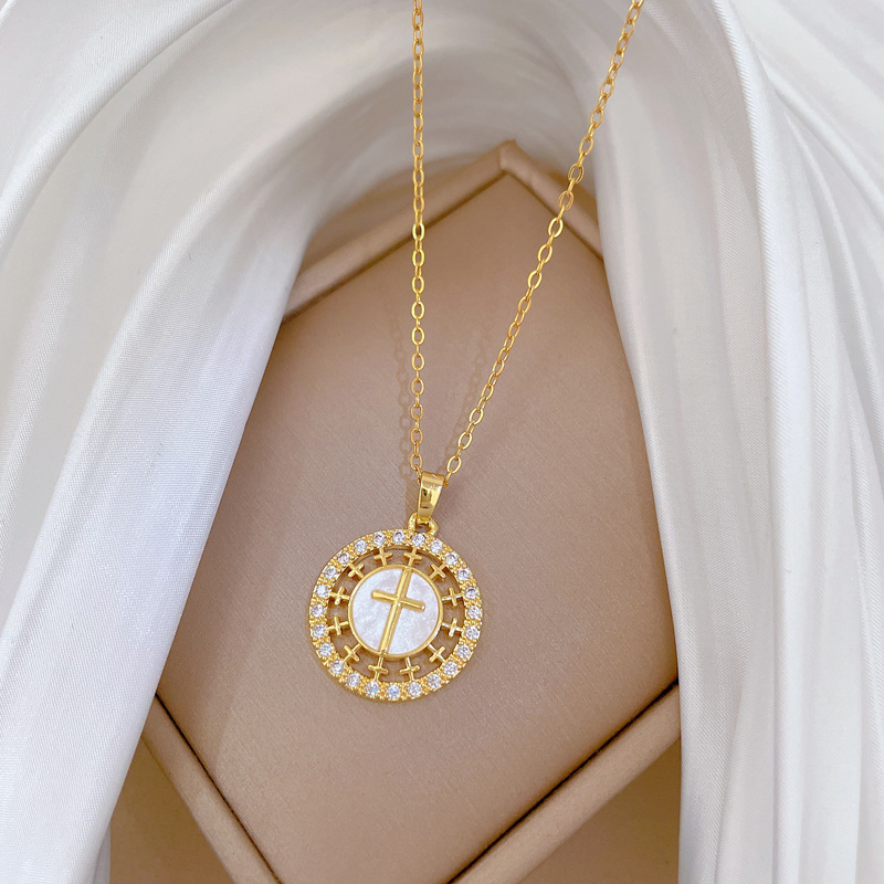 Gorgeous Round Diamond Collarbone Necklace In Titanium Steel_voghion.com