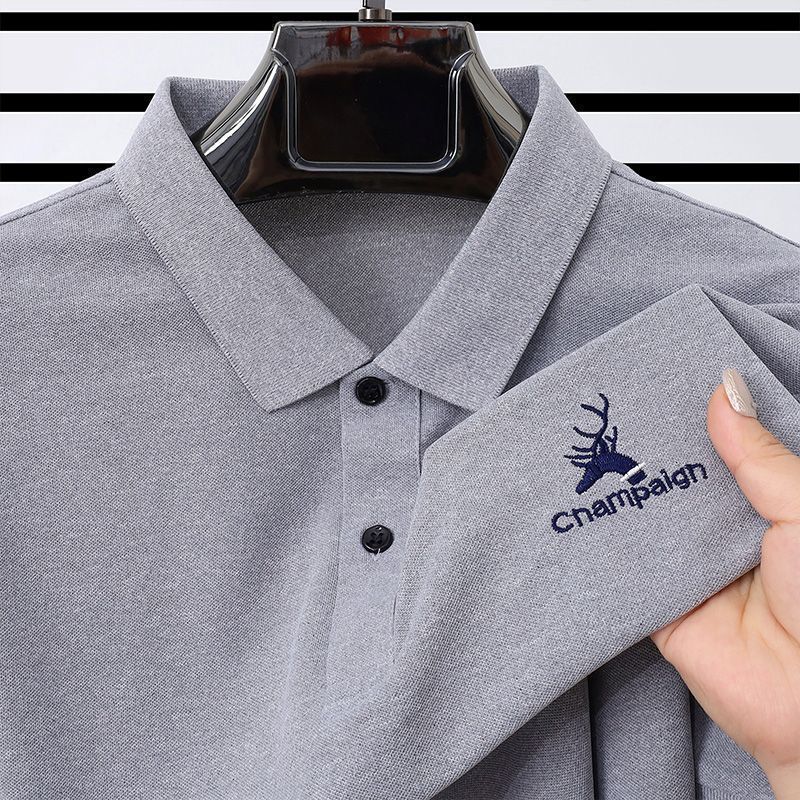 Polo Shirt Overseas Order Surplus Stock Large Size Foreign Trade Men's Deer Embroidery Business Fashion Knight Solid Color