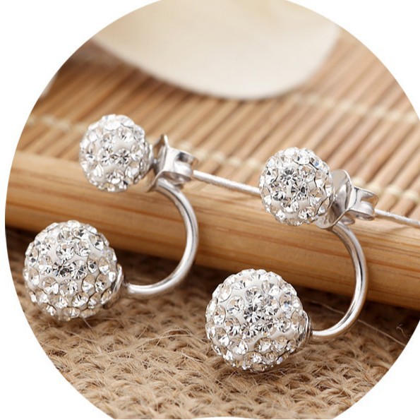 Pendientes de bola con strass de plata Shambhala - Pendientes posteriores estilo coreano antialérgicos - Pendientes de moda personalizados al por mayor