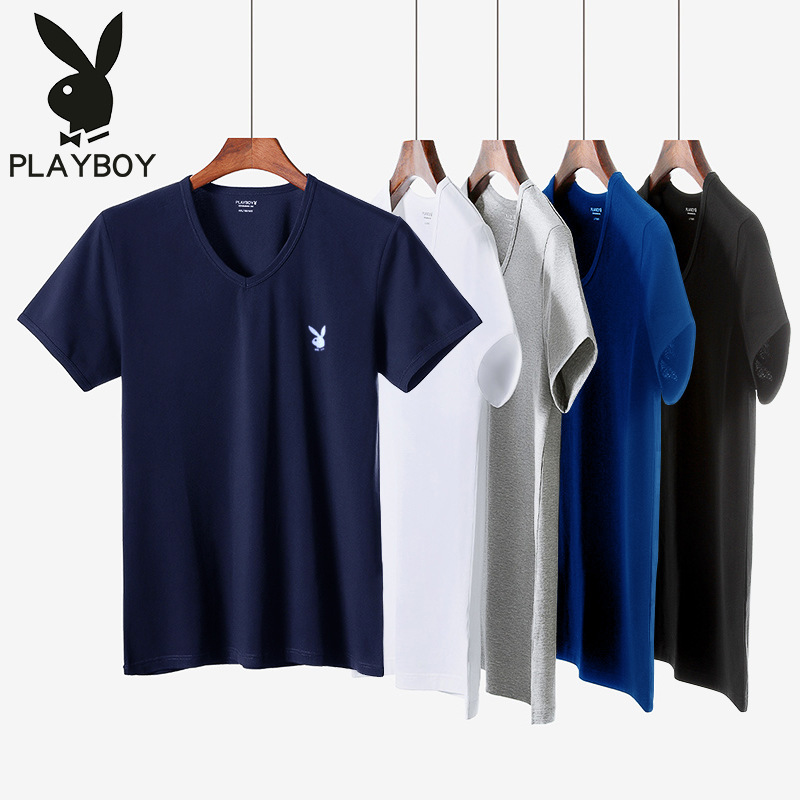 Playboy/Playboy Large Size Short-Sleeved Solid Color Summer New Style Pure Cotton Simple Men's Solid Color T-Shirt Dropshipping Playboy/Playboy Large Size Short-Sleeved Solid Color Summer New Style Pure Cotton Simple Men's Solid Color T-Shirt Dropshipping