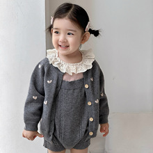 点兮2025秋季新款婴幼儿毛衣套装女宝宝外套背带哈衣打底衫三件套