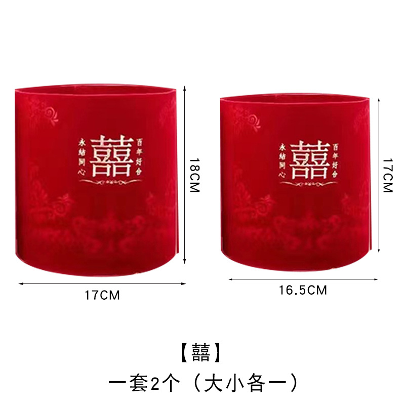 Huaxi Año Nuevo tela de terciopelo barril al por mayor China rojo estampado cubierto dos abrazos barril de flores de invierno barril de flores