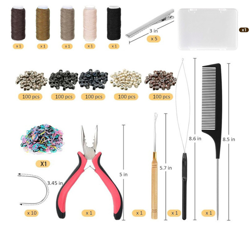 Hair Extension Pliers Set, Specialized Hair Extension Tools, Pliers, Crochet Hooks, Wig Kit, Hair Extension Wig Set, Silicone Ring Set