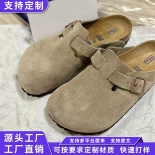 Клогы (Birkenstock) унисекс, натуральная кожа, толстая пробковая подошва, слип-он