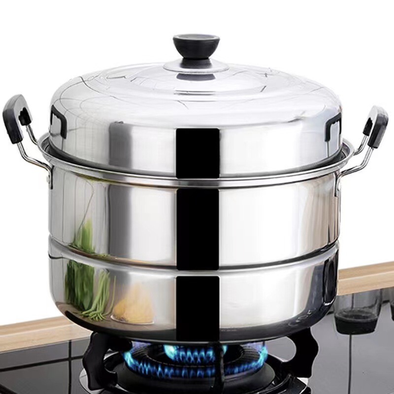 Stainless steel double-layer steamer household thickened two-layer large soup pot gas induction cooker multi-function pot in stock wholesale Stainless steel double-layer steamer household thickened two-layer large soup pot gas induction cooker multi-function pot in stock wholesale