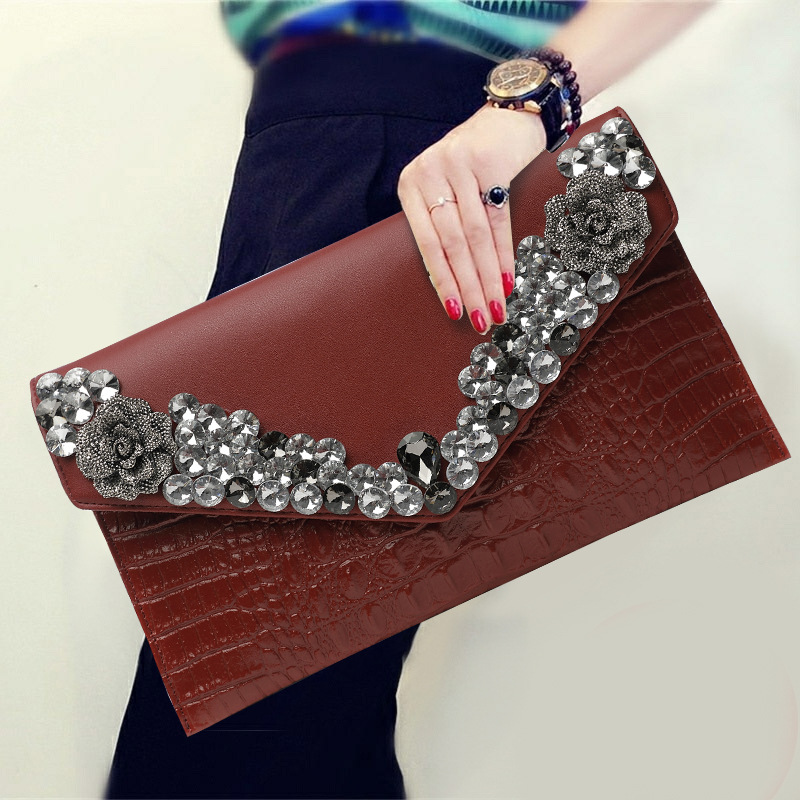 2024 New Fashion Women's Genuine Leather Clutch Bag, Diamond-Encrusted Evening Bag For Parties And Formal Gowns - Thumbnail 2