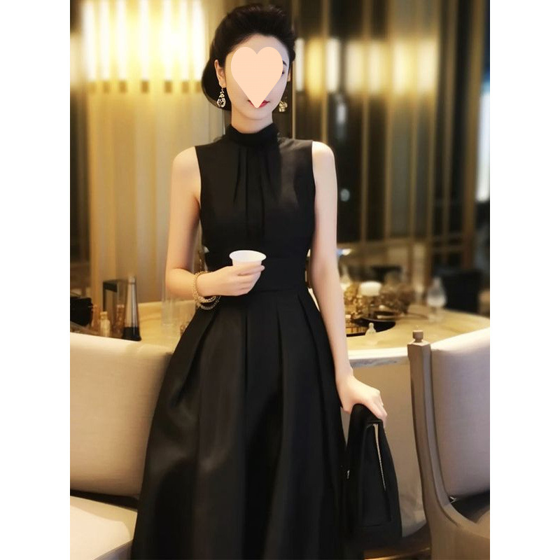 French Formal Occasion Dress High-end Temperament Temperament Tight Waist Small Chanel High-end Exquisite Black Sleeveless dress Summer