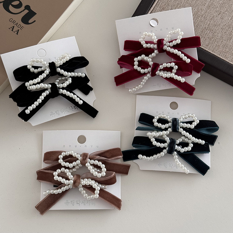 Handgjord pärlrosett sammet hårnål kvinnlig lugg klämma tillbaka huvudbonad håraccessoarer flicka sida klämma topp klämma håraccessoarer_voghion.com