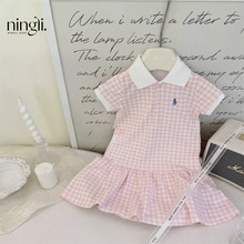 柠里加工定制超显白韩国童装粉白格子polo裙童装休闲洋气2025新款