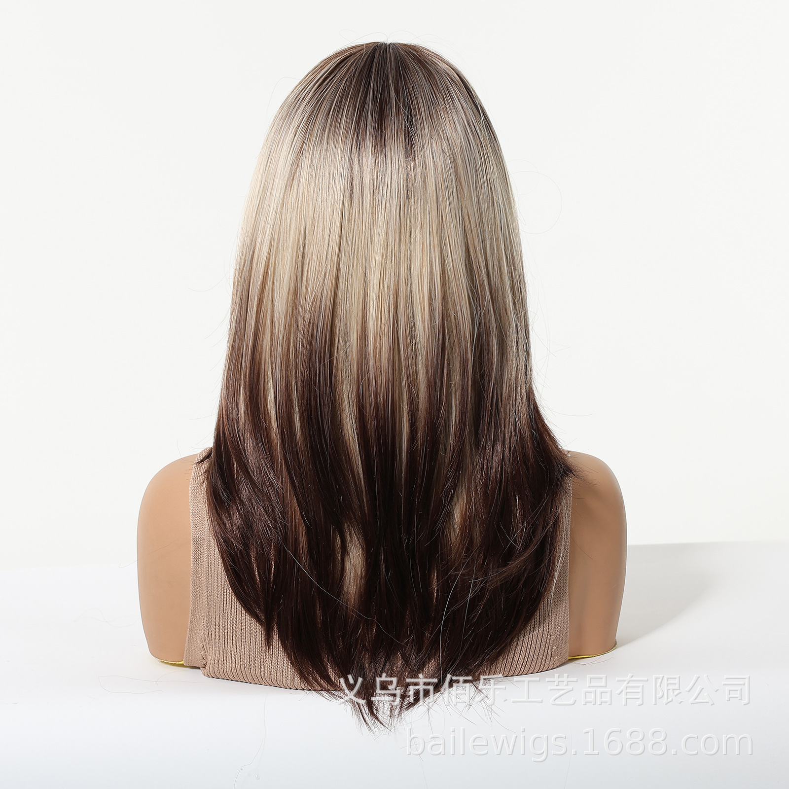 Peluca de alto nivel degradada marrón negro europeo y americano, flequillo de ocho caracteres, cabello lacio de longitud media, venta caliente transfronteriza wigs