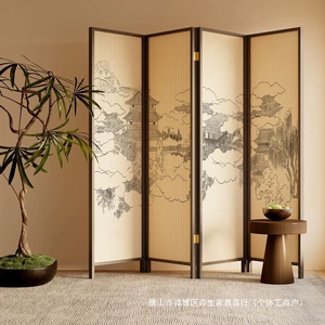 [新中式禅意屏风古色古香侘寂隔断客厅遮挡餐厅宋代美学背景中国风]