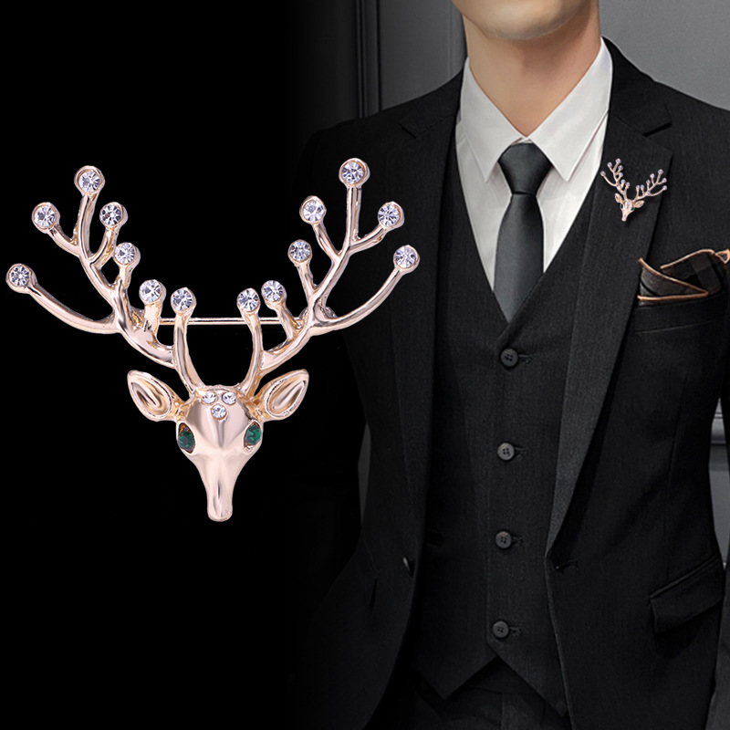 European and American high-end diamond deer head brooch men's and women's antler pin suit corsage fashion suit coat accessories badge