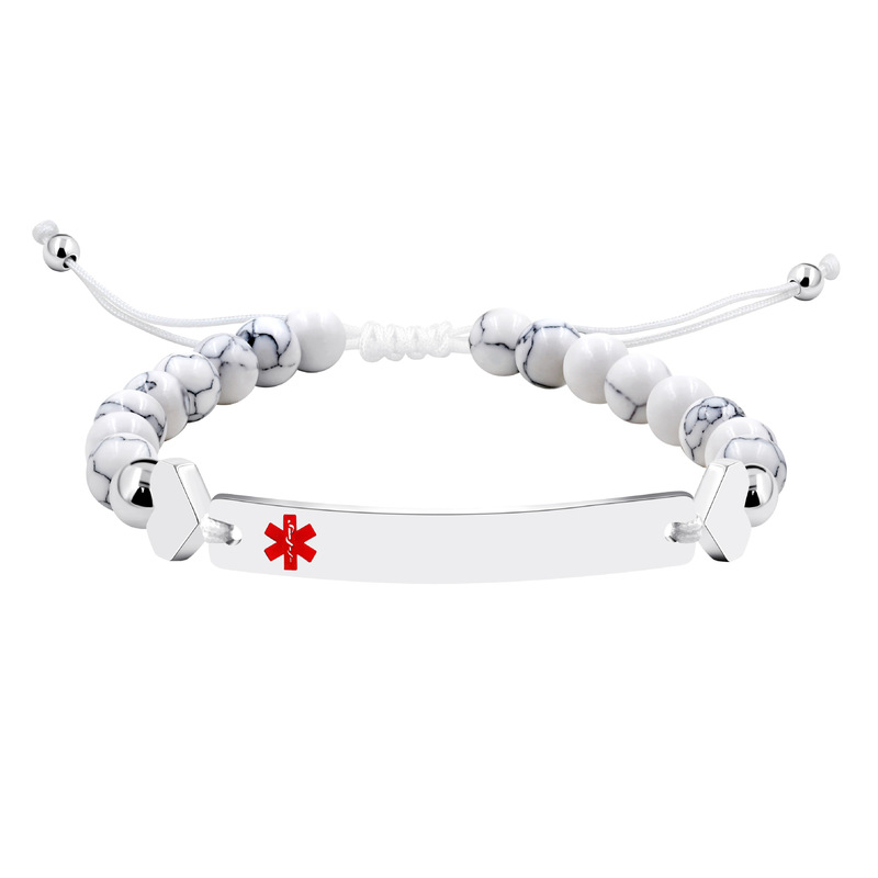 Cross-Border New Product Hot-Selling Laser-Engraved Medical Identification Bracelet Handmade Turquoise Beaded Personalized Name Id Bracelet