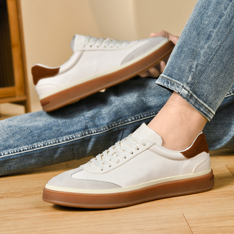男鞋头层牛皮小白鞋menLP男士休闲shoes德训真皮鞋平底板鞋子2342|undefined