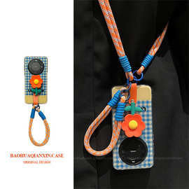 小清新格纹花朵支架适用华为mate60pro手机壳pura70pro新款mate50