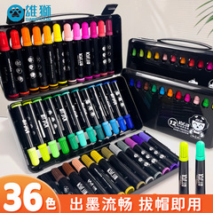 Lion Watercolor Pens 36 Colors for Kids, Cartoon Painting Pens for Primary School Students, Kindergarten Thick Tip Watercolor Pens, Black Box