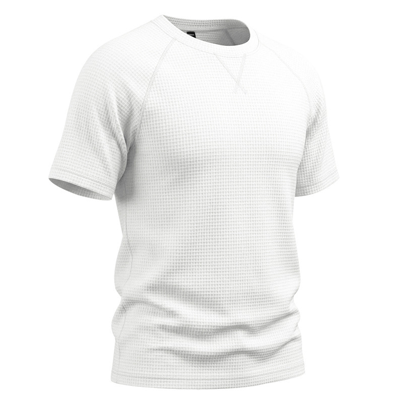 Men's Waffle Knit Short Sleeve T-Shirt, Breathable Textured Cotton-Like Fabric, Relaxed Fit Casual Tee For Summer_viptrois.com