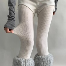 日系加绒麻花复古连裤袜竖条加厚白色秋冬针织女打底裤袜花纹保暖