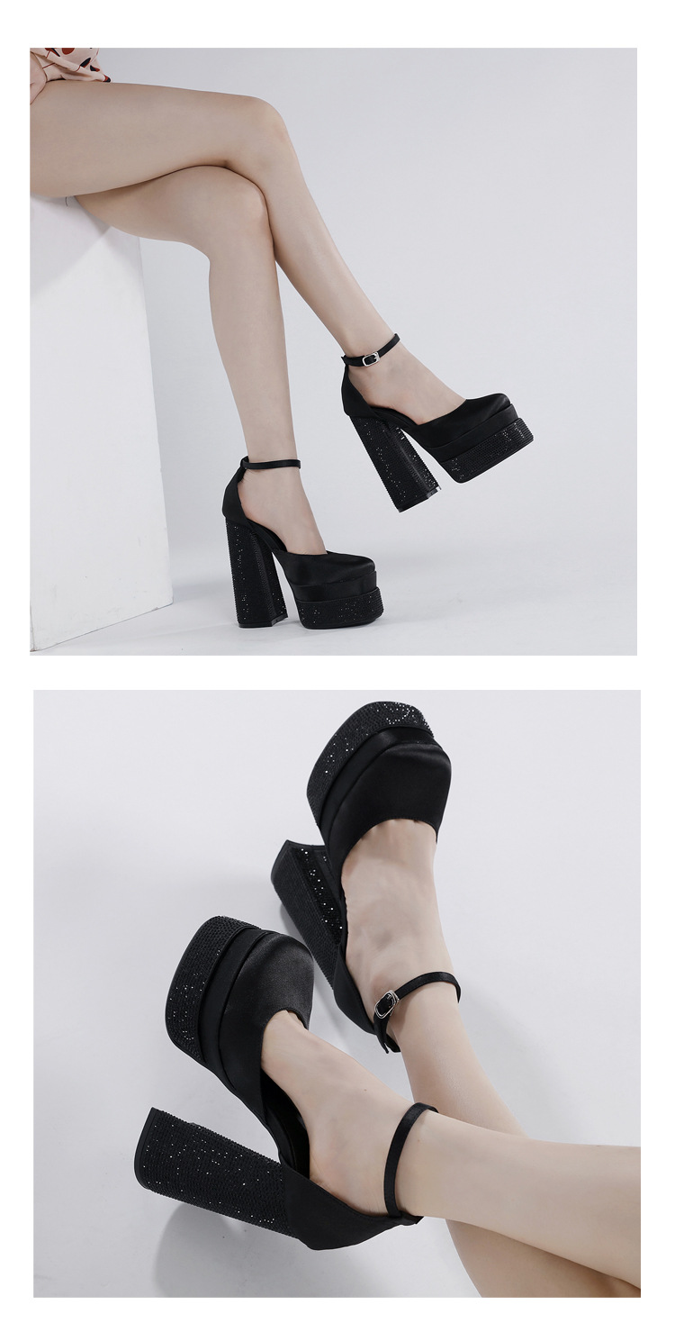 Giày cao gót sandal nữ đính đá rhinestone, đế platform, quai satin, phù hợp dự tiệc và trình diễn thời trang — Màu đen chi tiết 9
