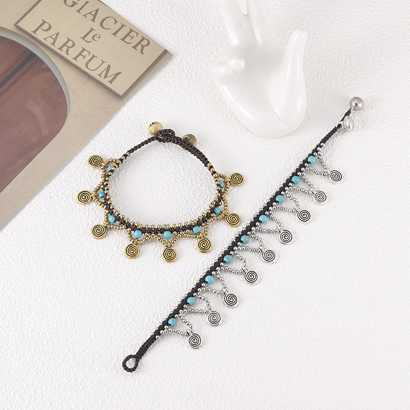 Bohemian Style Turquoise Bracelet With Beads And Copper Accessories_voghion.com