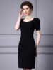 Bubble Sleeves High Waist Peach Heart Collar Wrap Hip Dress Summer