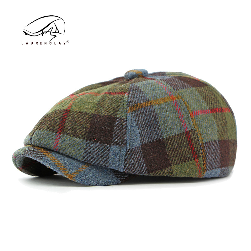 2023 otoño nuevo octogonal sombrero hombres y mujeres británico vintage boina de lana a cuadros newsboy sombrero casquillo