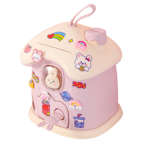Cute Mushroom House Piggy Bank Cartoon Desktop Ornaments Piggy Bank Student and Children Lockable Coin Change Piggy Bank