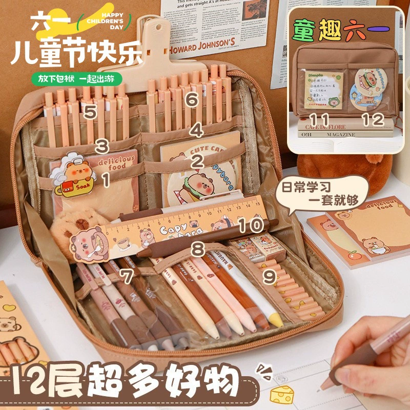Подарок на день защиты детей, канцелярский набор Capibala, 12-слойная коробка для канцелярских принадлежностей большой емкости, пенал для школьников и девочек, высокая цена
