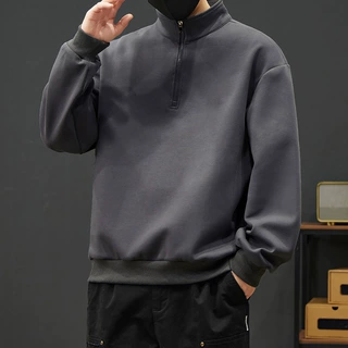 加肥加大码半拉链卫衣男春秋款宽松套头青少年黑色高领胖子上衣服